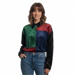 Cervelle Vintage Women’s Patchwork Velvet Button Down Shirt Size M Pre-owned